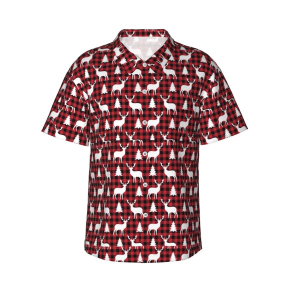 Xecao Christmas And New Year Print Hawaiian shirt - A Stylish Short-Sleeve Button-Down for Men, Perfect for Casual Beach and Tropical Outings.,Small