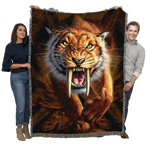 Pure Country Weavers Sabertooth Tiger Blanket by Jerry LoFaro - Prehistoric Animal Gift Tapestry Throw Woven from Cotton - Made in The USA (72x54)