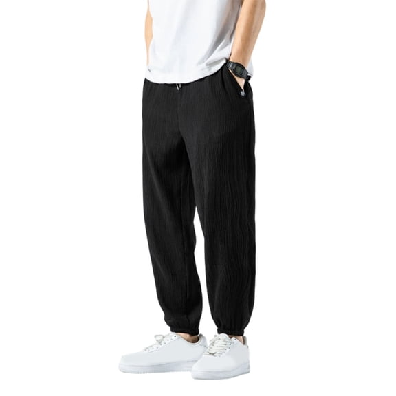 BXINGOHAI Pants Men Slim Fit Elastic Waistband Lightweight Summer Beach Fashion Casual Pant Black,XL