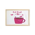 thumbnail image 1 of But First Coffee Wall Art with Frame, Calligraphic Concept with Hand Drawn Text and Hearts, Printed Fabric Poster for Bathroom Living Room, 35" x 23", Hot Pink Dark Cocoa, by Ambesonne, 1 of 2