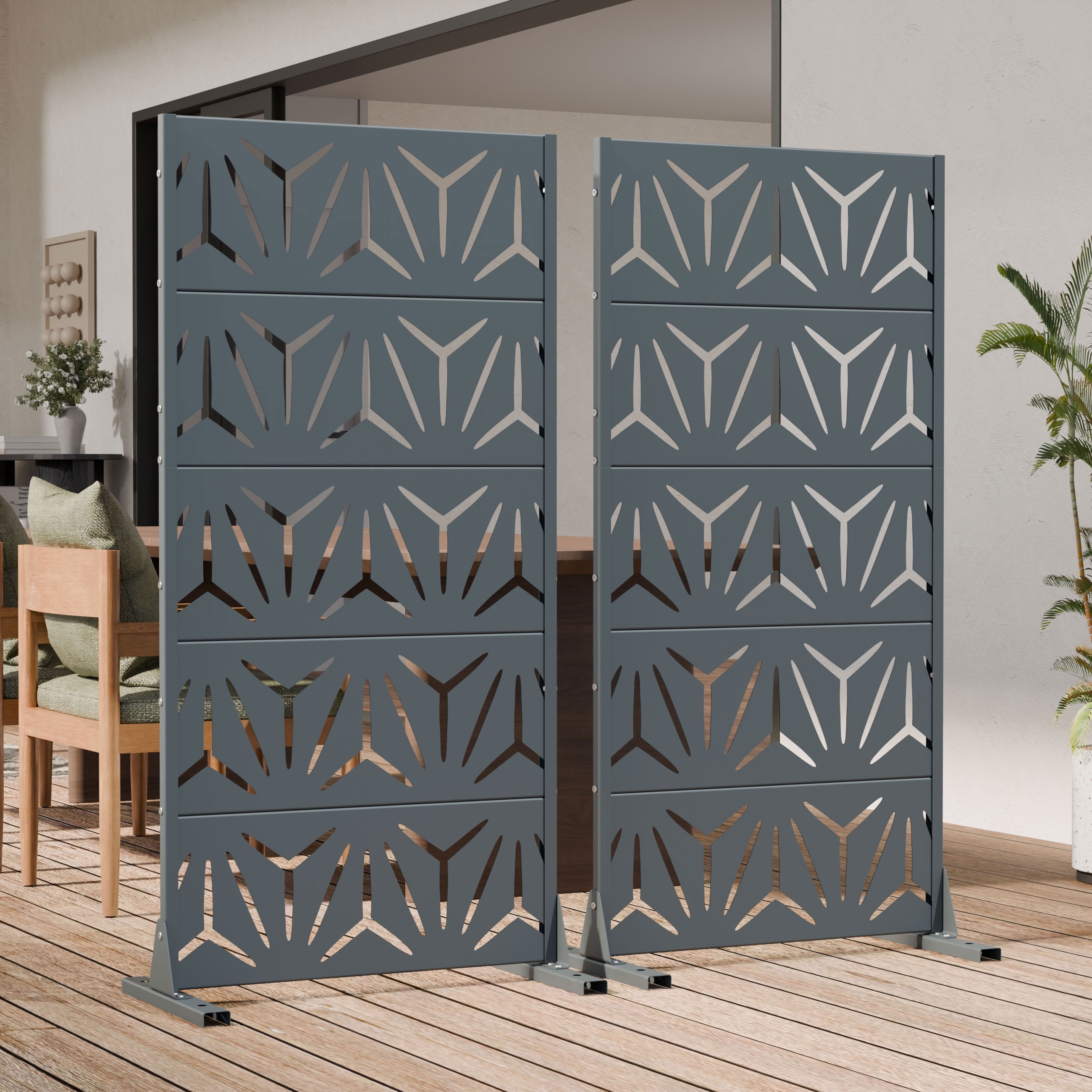 MAYEERTY 5 Panels Metal Outdoor Garden Privacy Screen Panel Patio Backyard Decorative Privacy Fence Divider, 59×29.5×15.7in