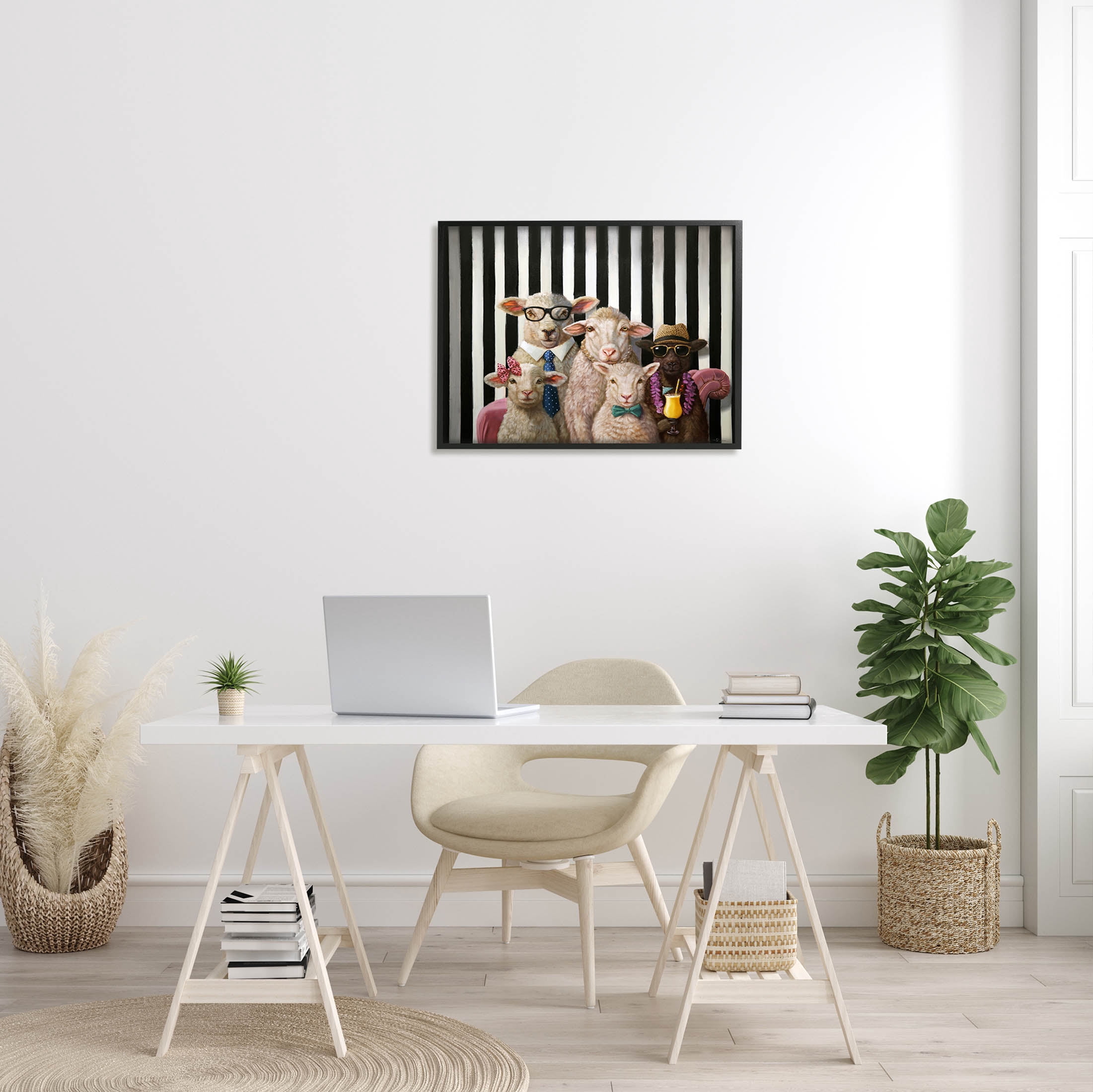 Stupell Industries Traditional Sheep Family Portrait Painting Black Framed Art Print Wall Art, Design by Lucia Heffernan
