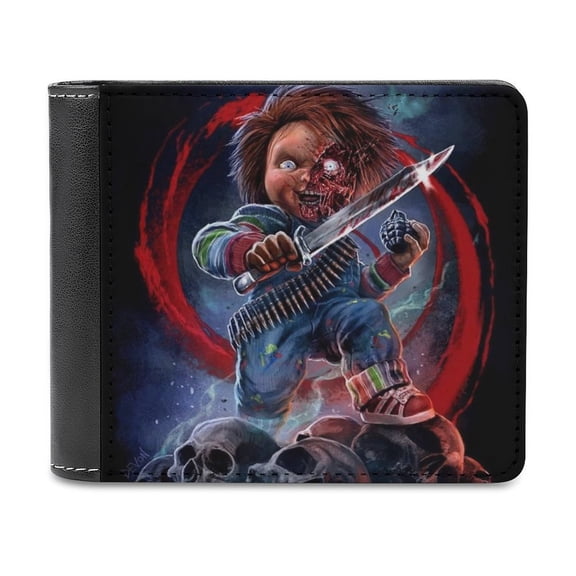 Child's Play Chucky Leather Wallet for Men Women Two Fold Purse Slim Cash Card Holder Bag