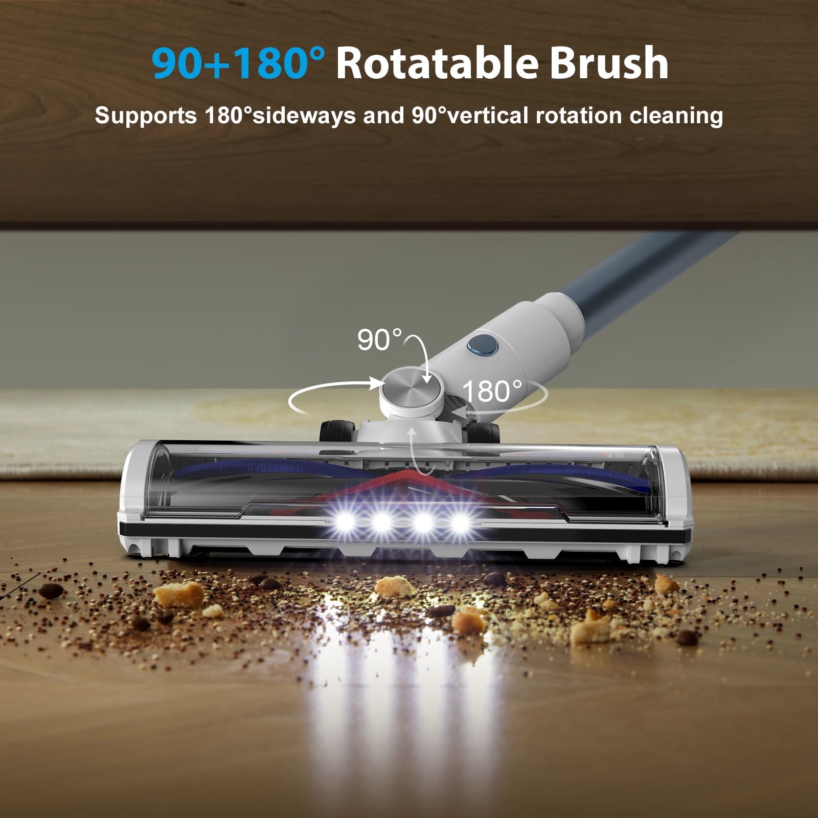 Lazyswan Cordless Vacuum, 250W 28KPa Stick Vacuums for Pet Hair/Carpet, 45 Min Runtime, LED Touch Screen, 1.2L Dust Cup, Lightweight