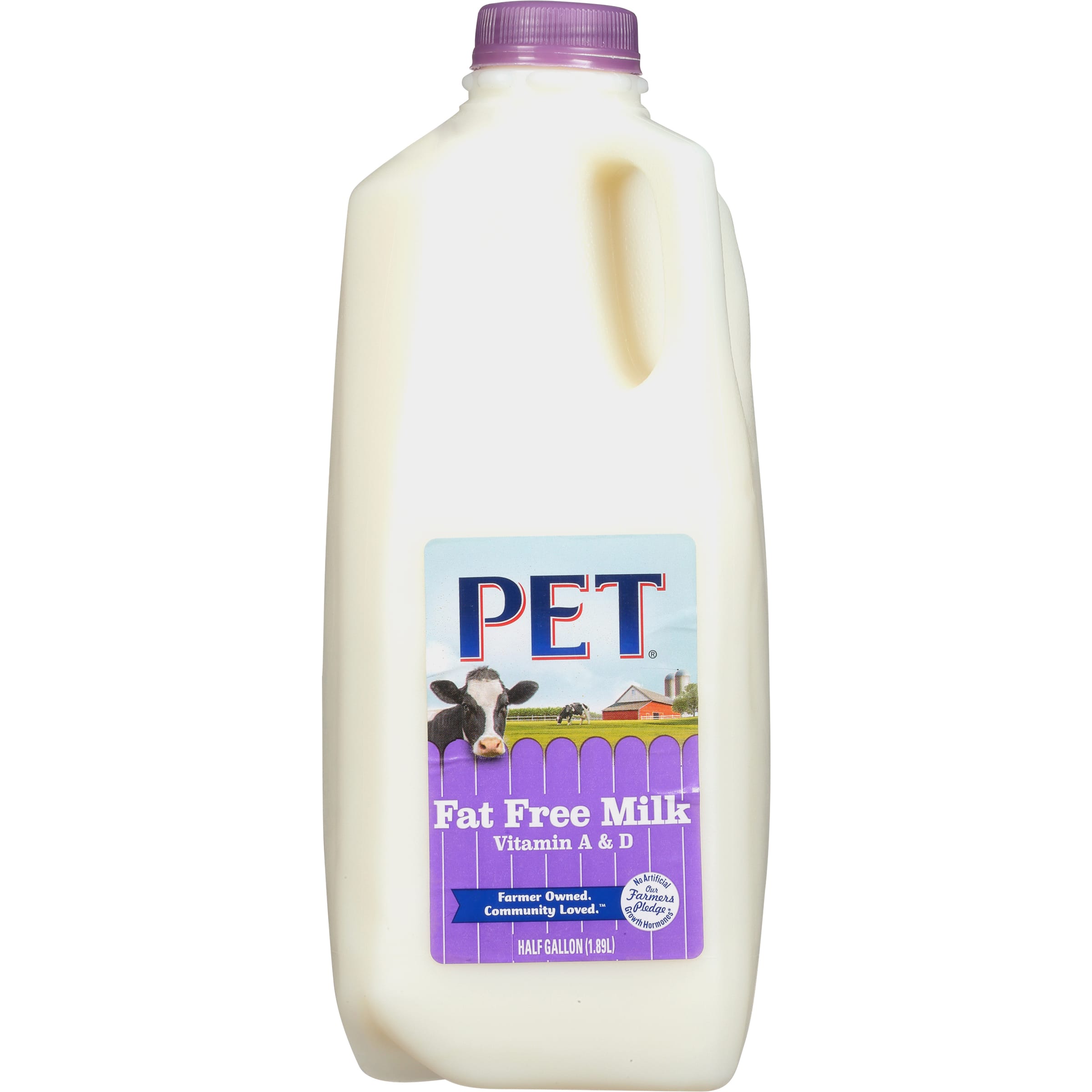 PET Dairy Fat Free Milk with Vitamin A and D, Skim Milk Half Gallon 1 Jug