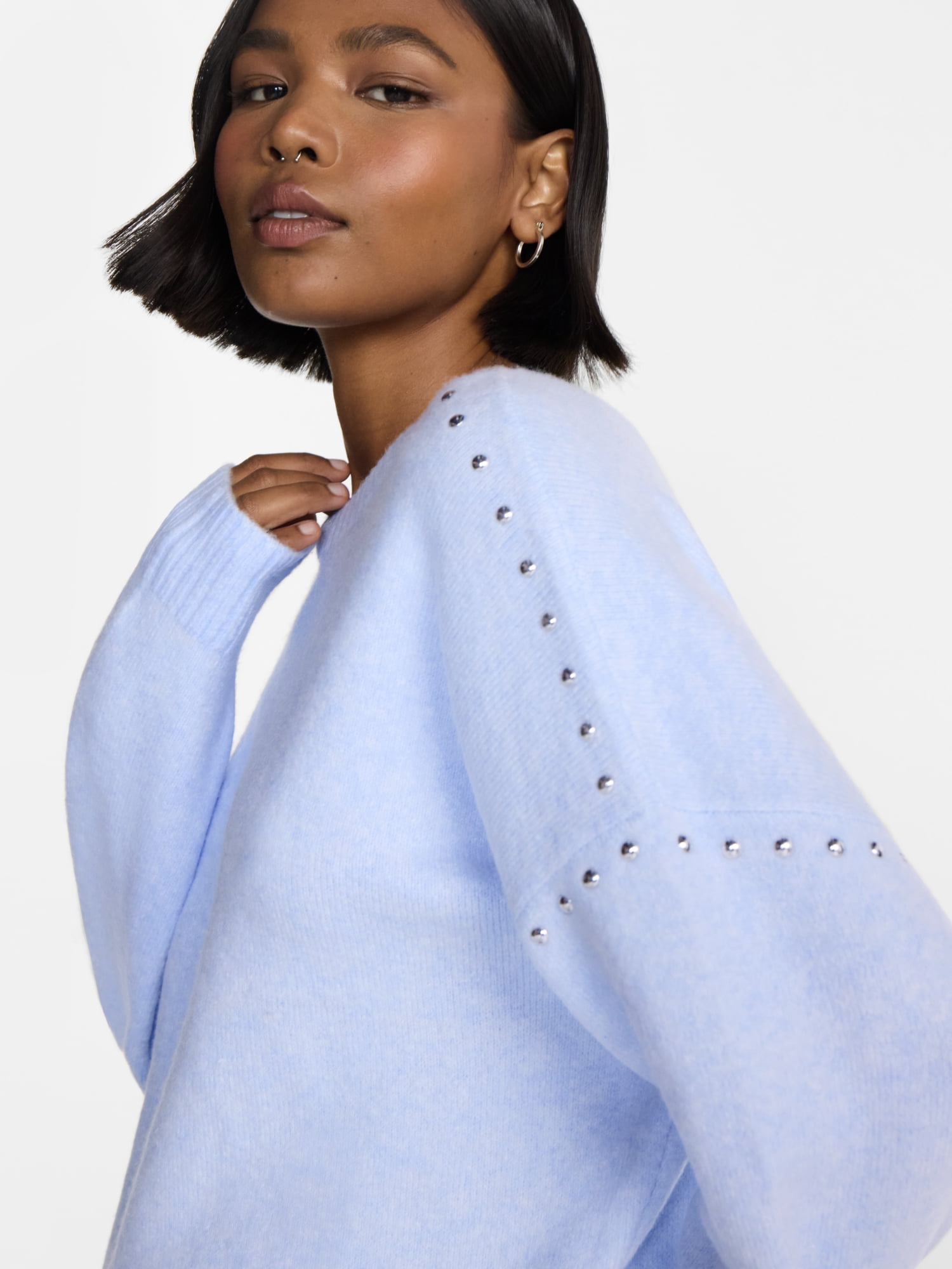 No Boundaries Studded Sweater, Lightweight, Women's and Women's Plus XXS-XXL