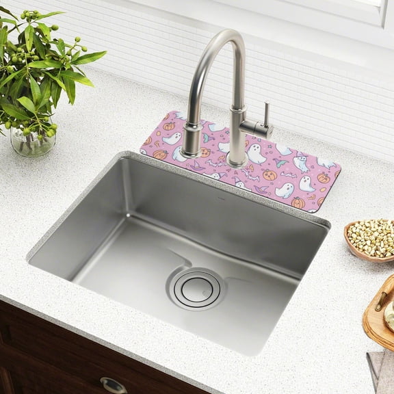 Yayeee Faucet Mat for Kitchen Sink 14.7" Diatomite Long Splash Guard Pad, Purple Halloween