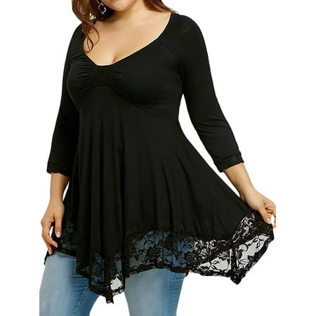 Lace Shift - LMart Plus Size Women Long Sleeve Lace Blouse Shirt Long Tunic Tops