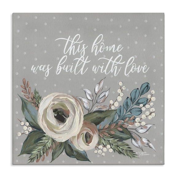 Stupell Industries Farmhouse Home Built With Love Quote Assorted Bouquet Canvas Art, 17 x 17, by Michele Norman