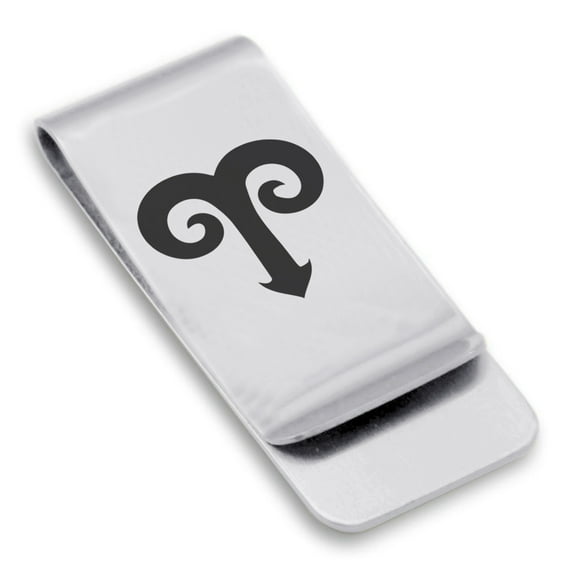 Stainless Steel Aries Zodiac Sign (Ram) Classic Slim Money Clip Credit Card Holder