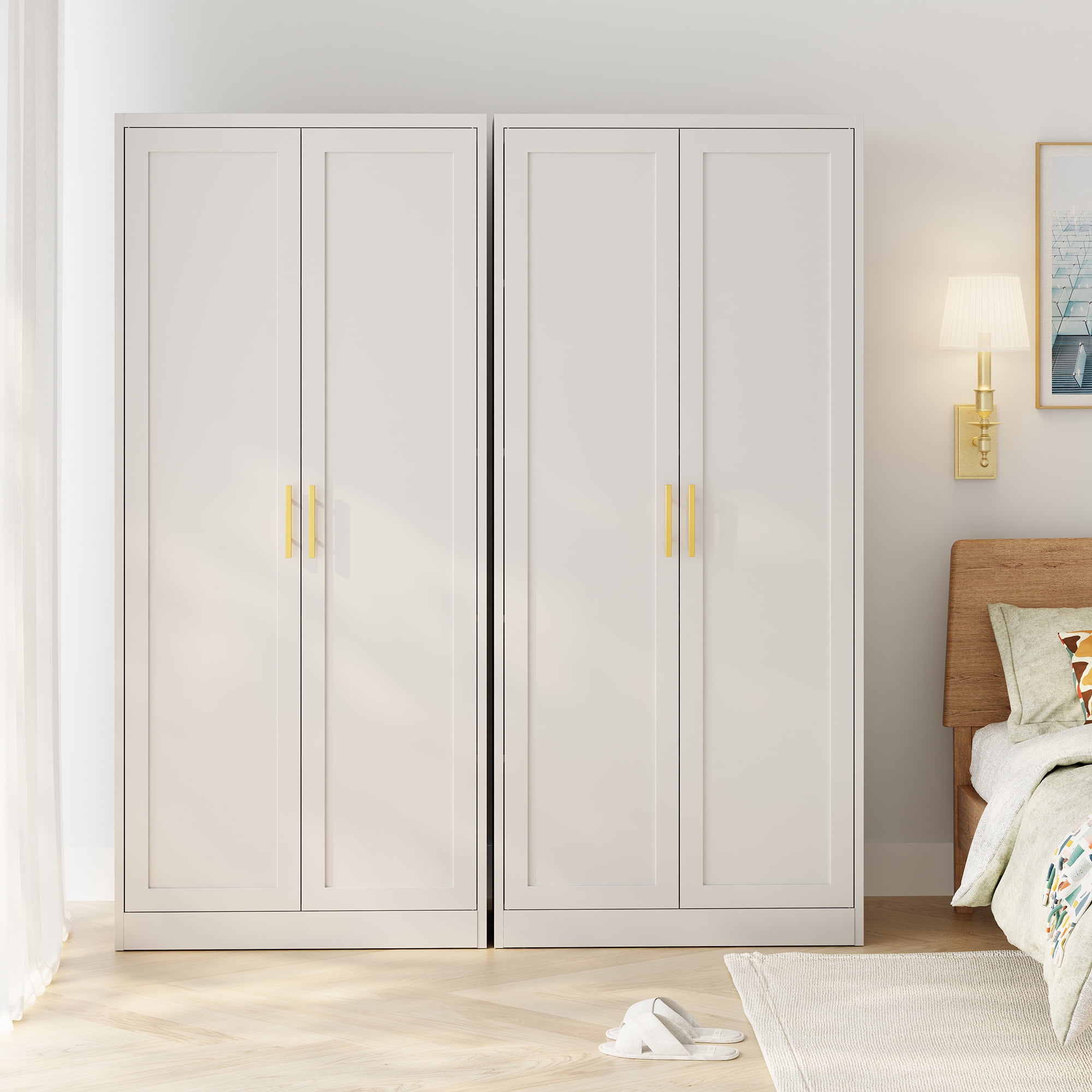 Metal Kitchen Pantry Cabinet, 71"H x 28"W x 14"D Pantry Cabinets with 2 Doors and 4 Adjustable Shelves for Kitchen Storage, Metal  Cabinet for Kitchen, Dining Room, Living Room -White