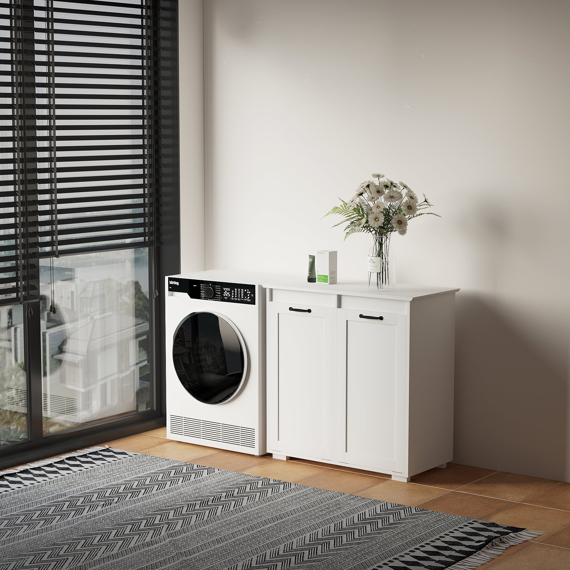 Laundry Cabinet with 2 Removable Liner Bags Clothes Hamper, White