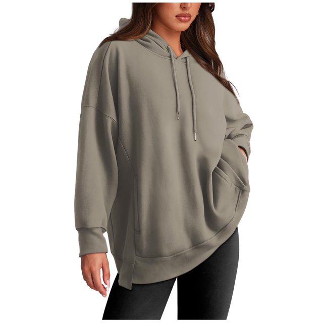 ameIAEA Women's Long Sleeve Hooded Sweatshirts Drawstring Solid Color Pullover Tops with Pockets