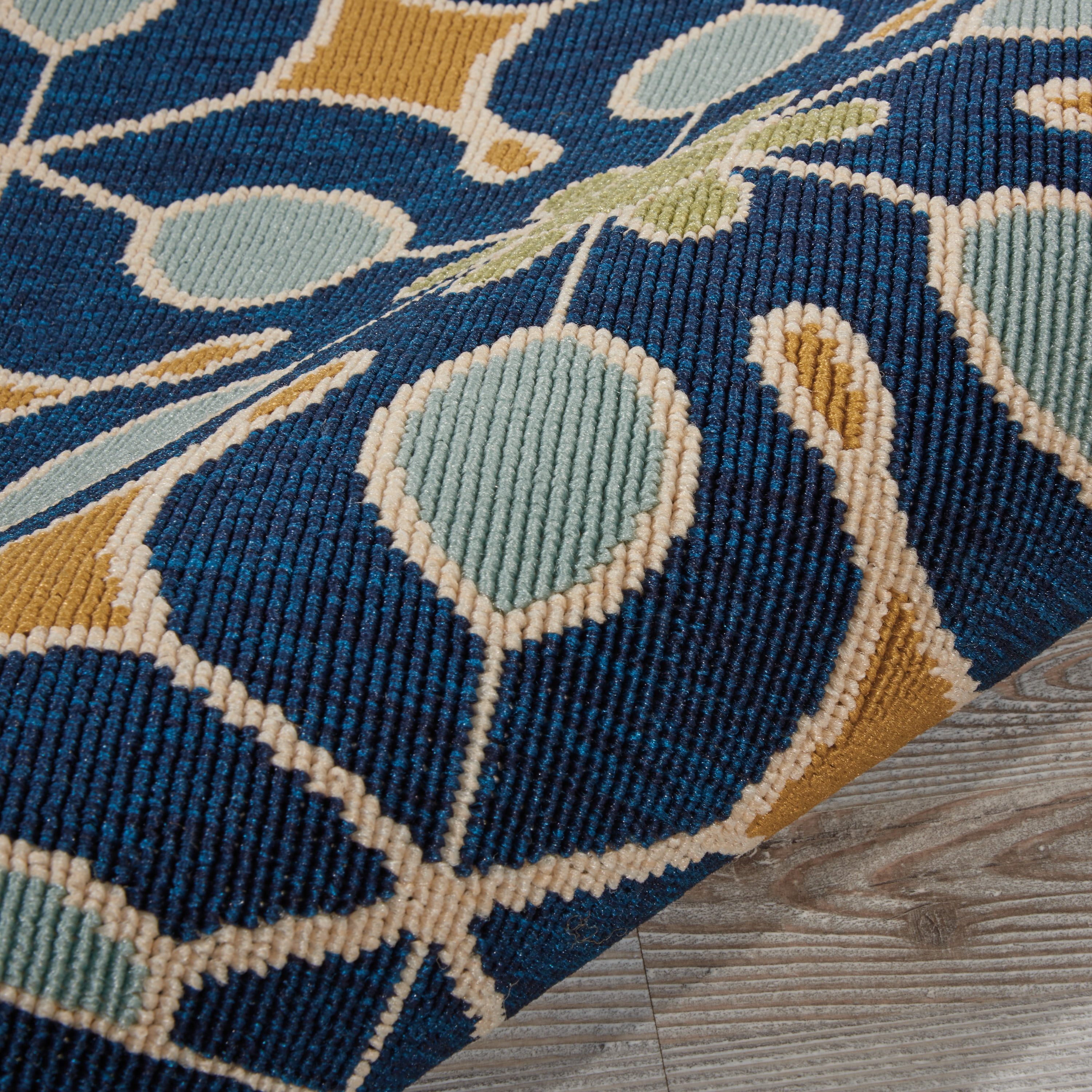 Nourison Caribbean Indoor/Outdoor Retro Floral Navy 5'3" x SQUARE Area Rug, (5' Square)