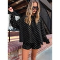 thumbnail image 4 of Women's Polka Dot Print Long Sleeve Top Elastic Waist Shorts Matching 2 Piece Loungewear Set Black XL, 4 of 9