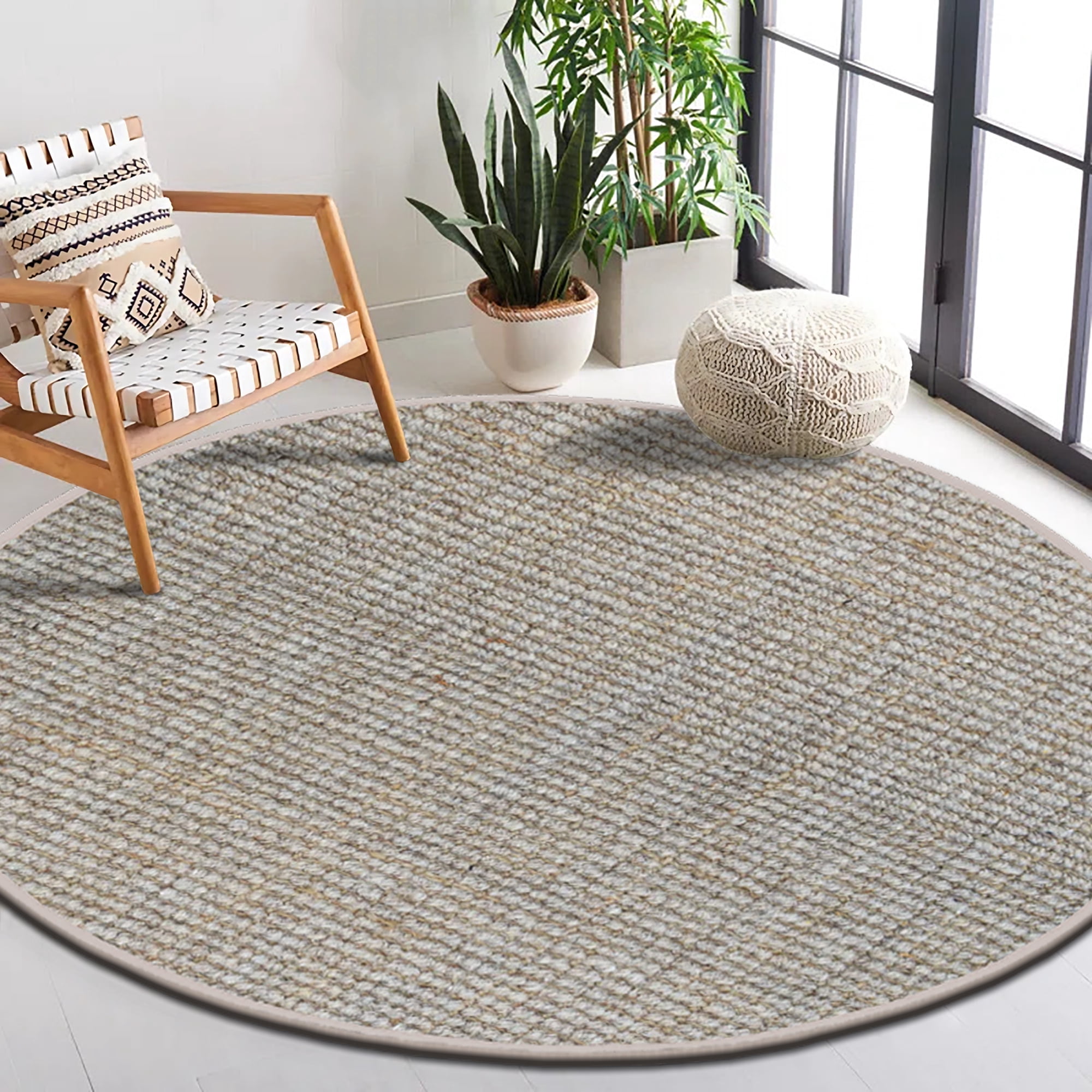 Delara Premium Handwoven Wool and Jute Area Rug, 6' Round, Natural Boucle, 0.25" Thick, Soft & Durable for Living Room, Bedroom, Entryway