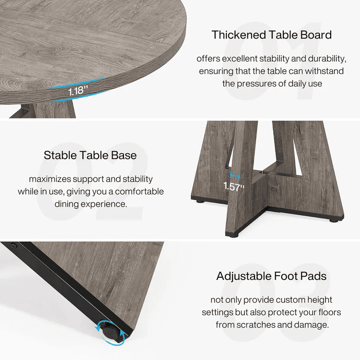 47" Round Dining Table for 4, Wooden Farmhouse Kitchen Table, Sturdy Dinner Table for Family Meals & Gatherings