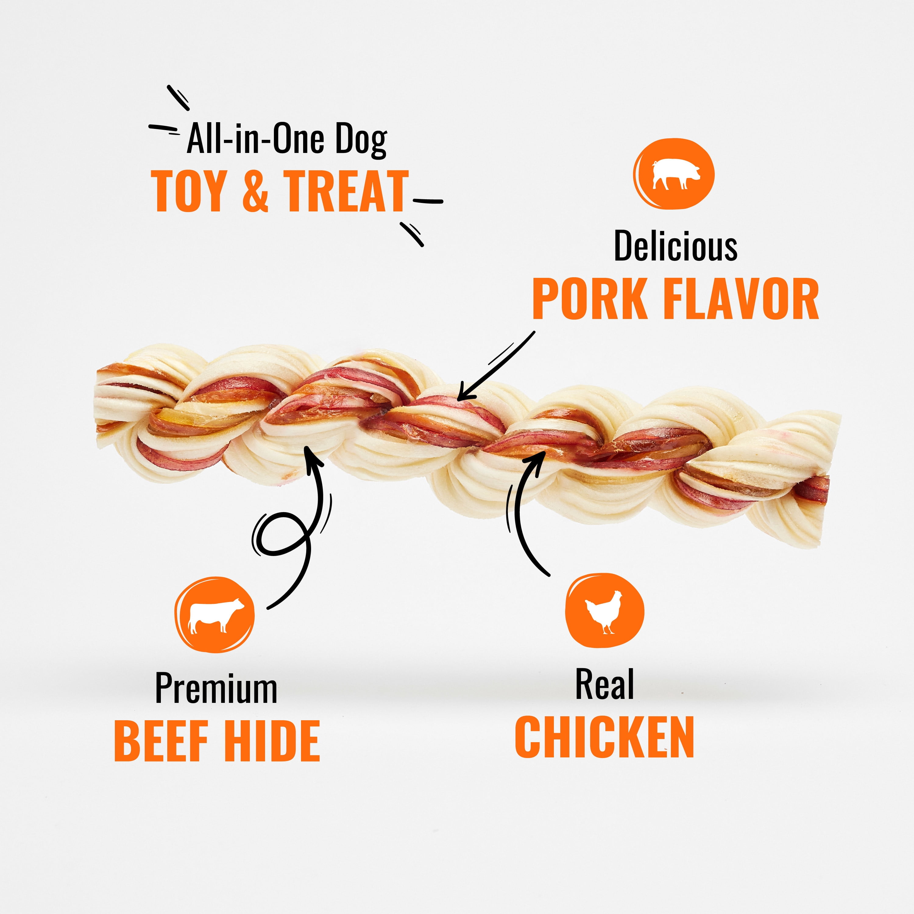 Good 'n' Fun Triple Flavor Twisted Ropes, Rawhide Chews for Large Dogs, 3 Count