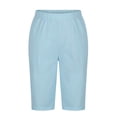 thumbnail image 7 of Cotton Linen Shorts for Women Knee Length Bermuda Shorts Casual Wide Leg Elastic Waist Summer Beach Shorts with Pockets, 7 of 7