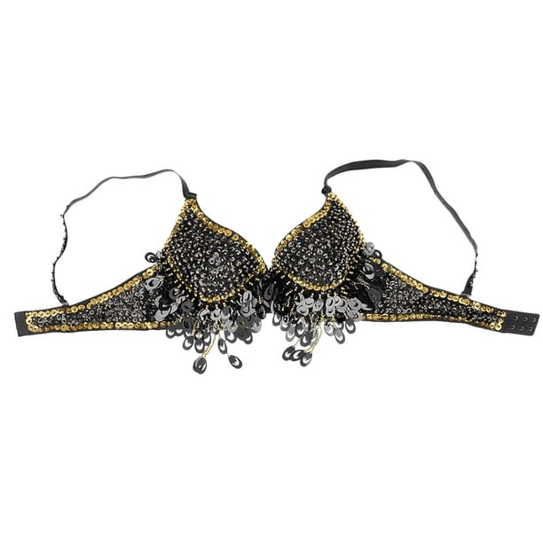 Sujetador con lentejuelas para mujer, estilo halter, para danza del vientre, estilo bohemio, para festivales y actuaciones, con borlas 36/80