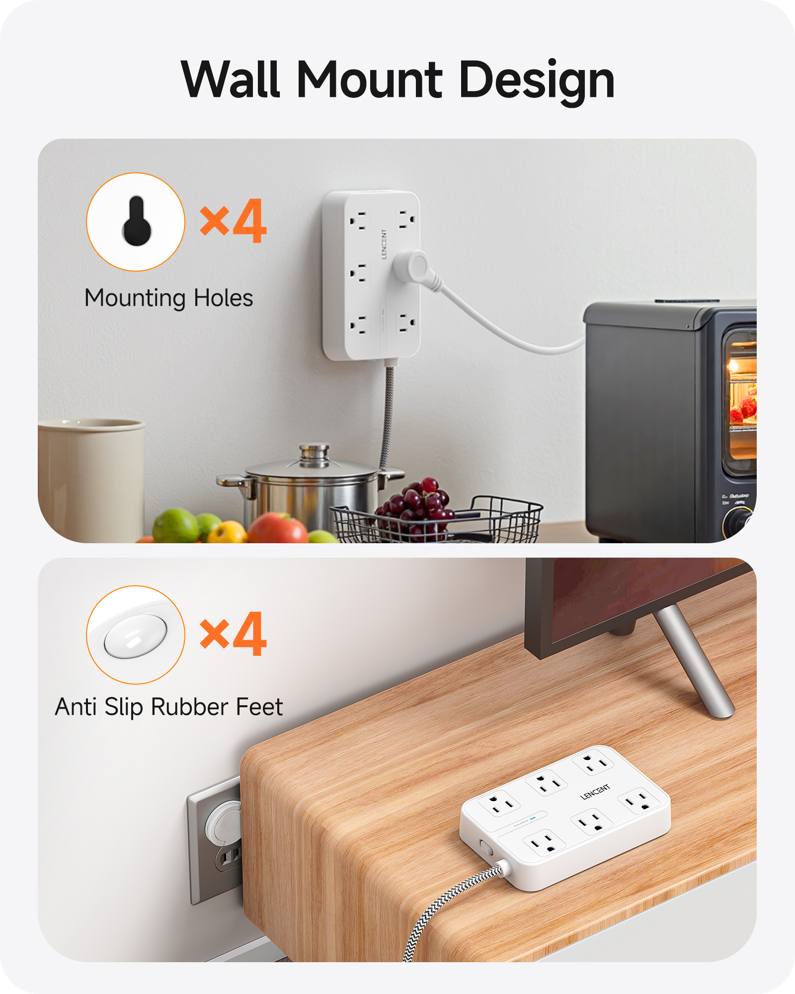 LENCENT 2-Prong Power Strip with 6ft Extension Cord photo 7