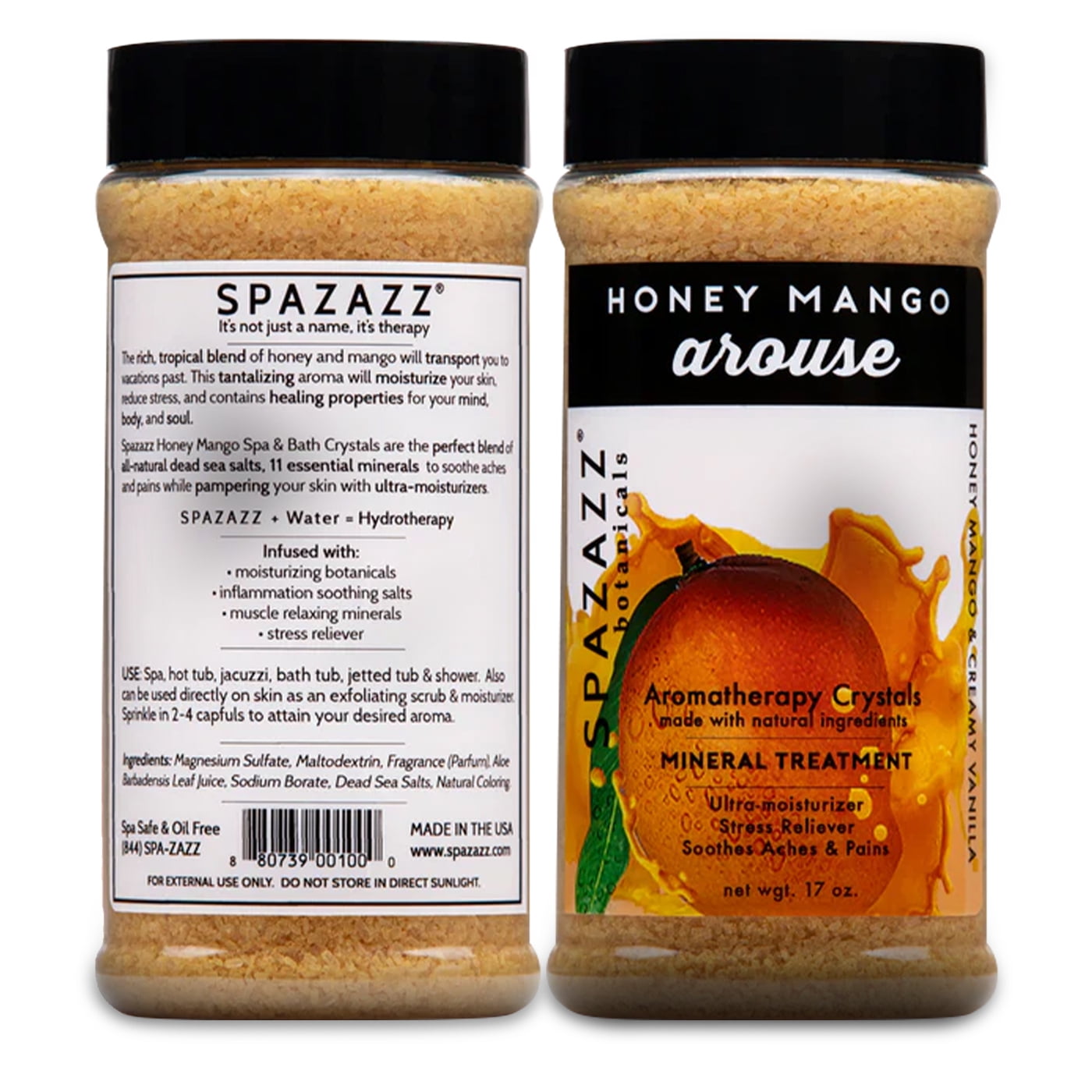 Spazazz Botanicals Aromatherapy Honey Mango - Arouse Spa and Bath Crystals, 2 Pack - 17 oz. Crystals and Bath Salts for Hot Tub and Bathtub Spa - Aromatherapy Scented Salts for Relaxation!