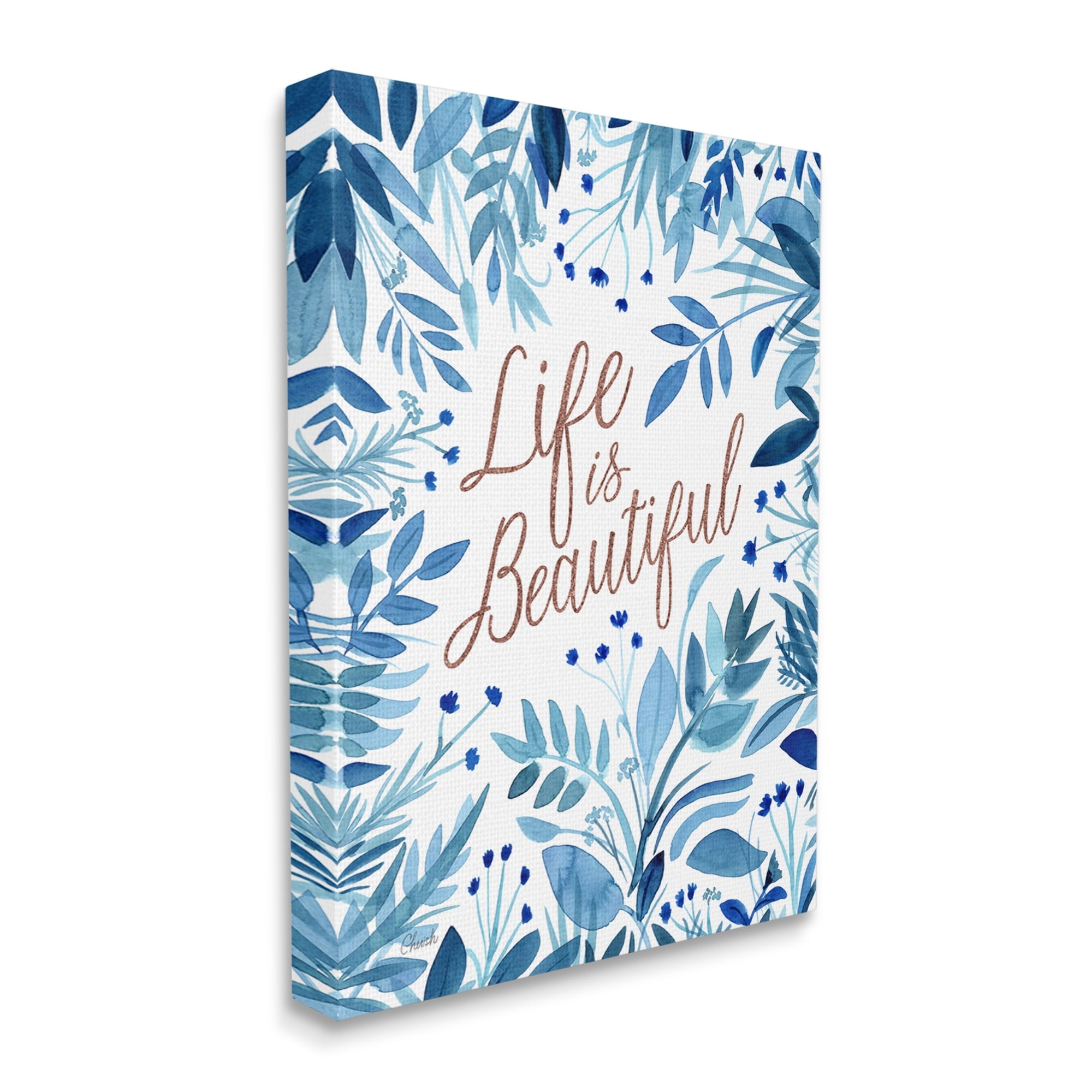 Stupell Life Is Beautiful Blue Wildflowers Botanical & Floral Painting Gallery Wrapped Canvas Print Wall Art