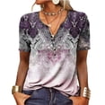 thumbnail image 1 of Camiseta con cuello de botón de verano para mujer, camiseta de manga corta estampada informal holgada, 1 of 5