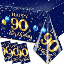90th Birthday Decorations for Men 3pcs Navy Blue Table Covers, Large Rectangular Plastic Waterproof Gold Theme Party Tablecloth, Blue