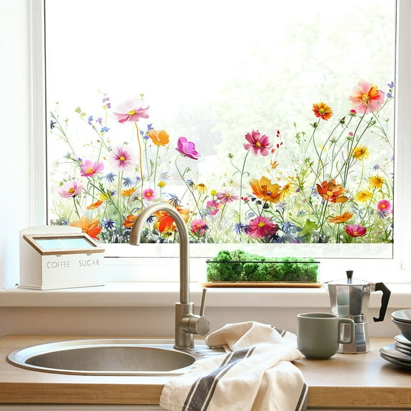 Floral Window Clings Decorative Glass Film Stickers for Home Living Room Bedroom Door Beautification
