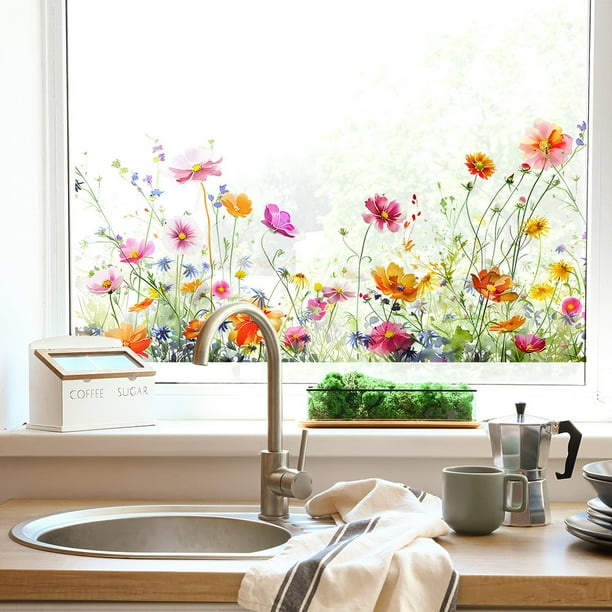 Painted Flowers Leaves Glass Door Window Room Living Room Home Beautification Decoration Window Stickers