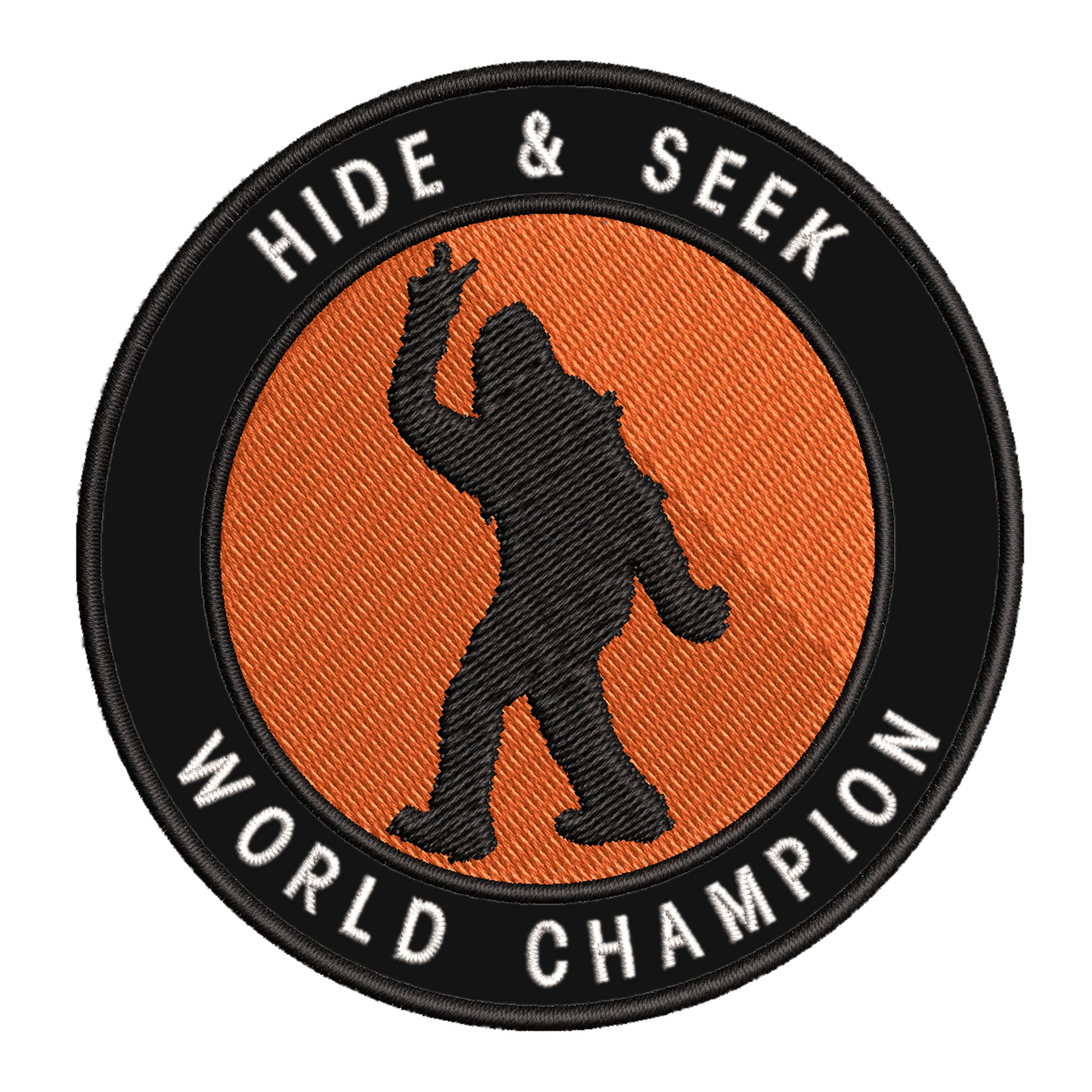 Bigfoot Hide & Seek World Champion 3.5" Iron On Or Sew On Embroidered