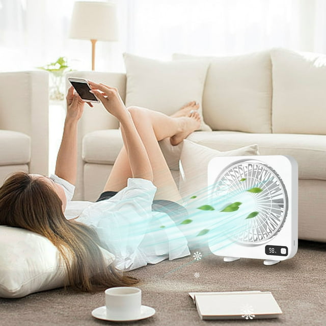 Fiudx Ventilador de Escritorio Recargable, Minidispositivo de Refrigeración Silencioso, Ajuste de Flujo de Aire de Cinco Velocidades, Potente Motor Sin Escobillas, para Uso En Casa o En La Oficina, S
