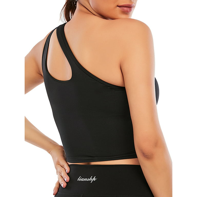 Sexy One Shoulder Workout Top for Women Comfort Fit Cute Running Yoga  Sports Bras with Removable Pads (Color : Black, Size : L/Large/12)