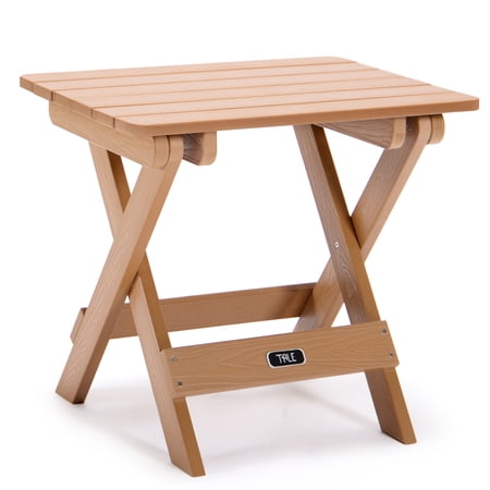 TALE Adirondack Portable Folding Side Table Square All-Weather and Fade-Resistant Plastic Wood Table Perfect for Outdoor Garden, Beach, Camping, Picnics Brown