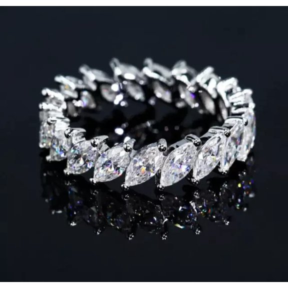 3Ct Marquise Cut Lab Created Diamond Women's Band Ring 14K White Gold Plated