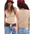 thumbnail image 3 of Womens Ribbed Tank Tops Summer Slim Fit V Neck Tops Casual Basic Knit Sleeveless Shirts Apricot L, 3 of 7