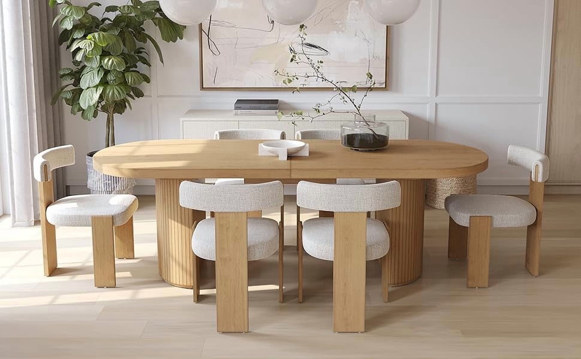 Extendable 90-110 Inch Oval Dining Table, Mid Century Modern Pedestal, Light Oak Finish