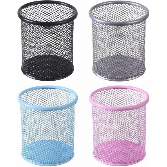 SAYEEC Wire Mesh Metal Pen Holder, Multi-Purpose Desktop Organizer for Office & Home, Available in Black, Silver, Blue & Pink