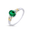 thumbnail image 2 of 2 Tone 14K Yellow Gold Plated 925 Sterling Silver Oval Shape Green Nano Emerald and Round Shape Lab Grown Diamond Women Ring (0.85 Cttw) Ring Size - 8, 2 of 5