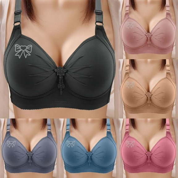 Hrsba Womens Summer Bra,Plus Size Bra for Womens,Women's Large-size Rims-free Adjustable Gathered Breathable Full-cup Underwear Daily Bra