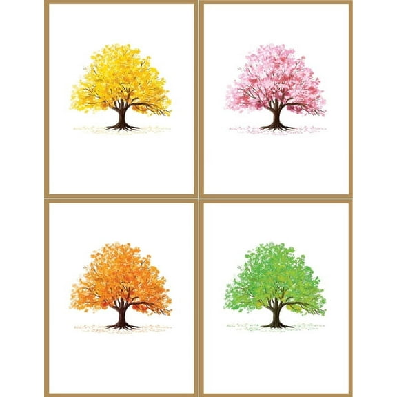 Watercolor Trees Premium Note Cards (20 Cards with 4 Unique Designs. 21 Self-Sealing Envelopes), (Hardcover)