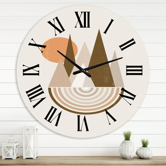 Designart 'Minimalistic Mountain Landscape With Red Full Moon' Modern Wall Clock