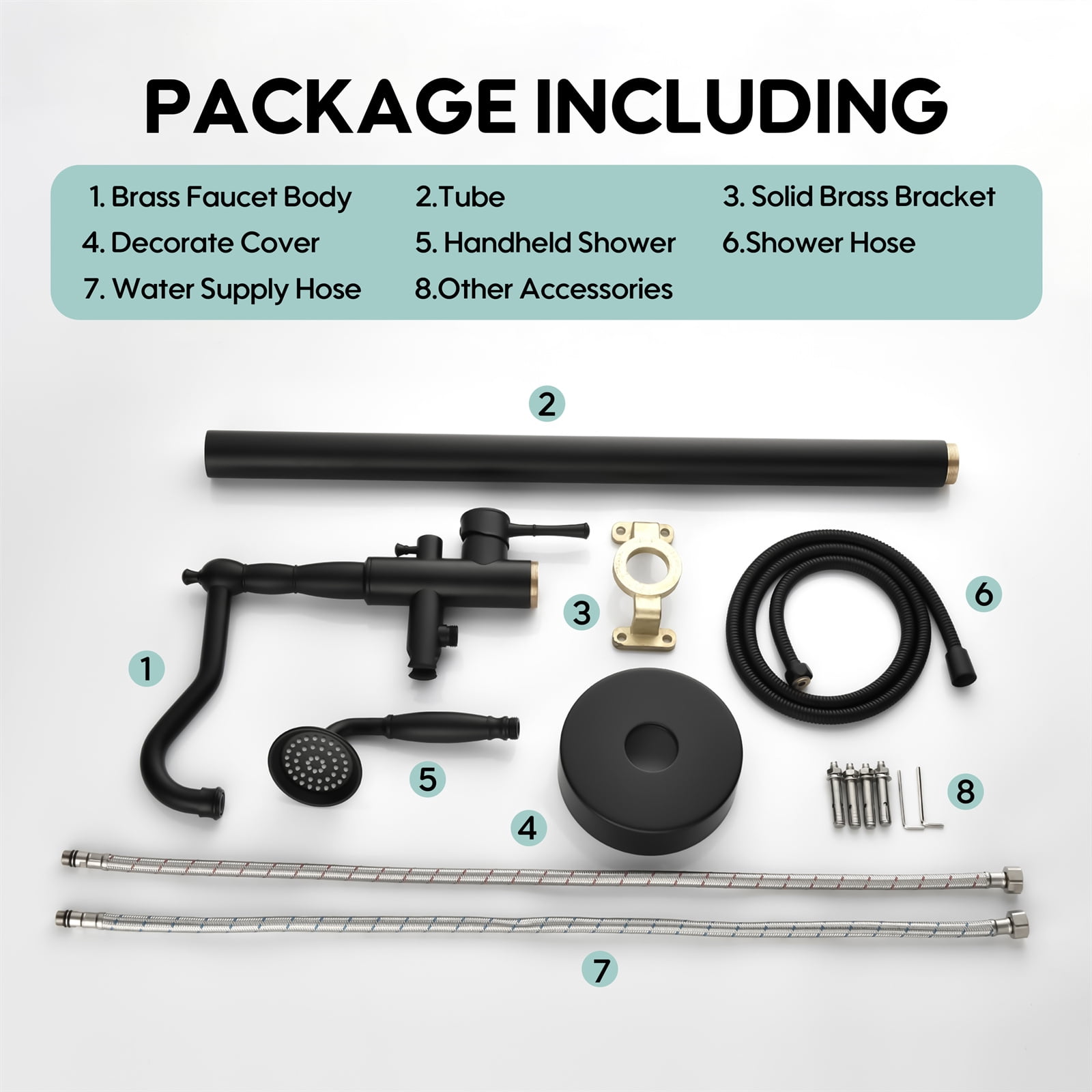ANGELES HOME Freestanding Tub Faucet with Handheld Shower, Floor Mount Bathtub Filler, Roman Bathtub Faucet with Swivel Spout Brass Rough-in and Water Hose, Matte Black
