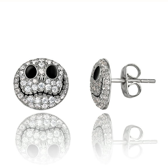 Disney Womens The Nightmare Before Christmas Sterling Silver and Cubic Zirconia Jack Skellington Dome Stud Earrings