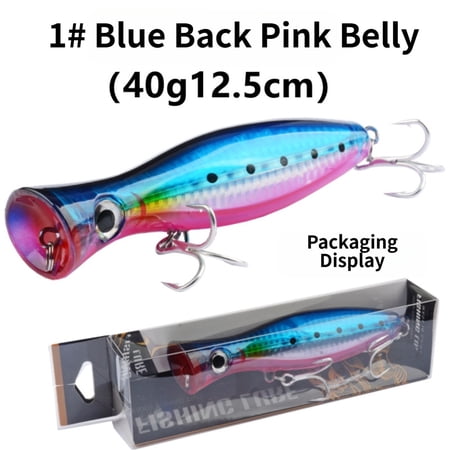 RIXUNO 12.5cm 40G Big Popper Floating Wobbler Fishing Lures Topwater Trolling Artificial Hard Bait Fishing Tackle 6 Colors Options Tool 1#Blue 40G12.5cm