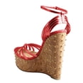 thumbnail image 3 of FSJ Women Sexy Rivet Studded Platform Wedges High Heel Sandals Peep Toe Ankle Strap Buckle Strappy Party Vacation Shoes Size 8 Red, 3 of 4