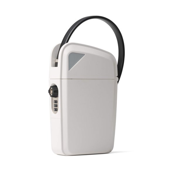 SAFEGO Portable Indoor/Outdoor Lock Box Safe with Key and Combination Access (Compact, White)