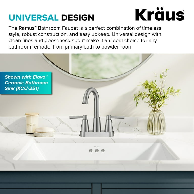 KRAUS Ramus 2-Handle 4-inch Centerset Bathroom Faucet in Spot-Free