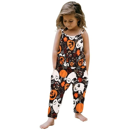 

CELIEAN Ruffles Baby Girls Suspender Printed Pumpkin Jumpsuit Romper Girls Romper&Jumpsuit Black 3-6M